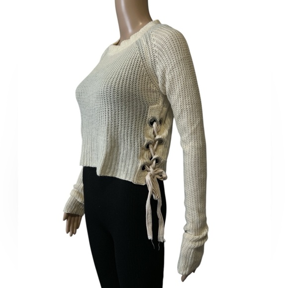 Settledown Cream Knit Sweater with Side Lace-Up Detail - Picture 2 of 3